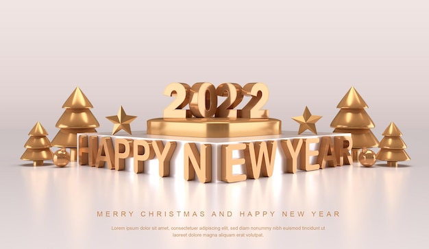 Merry christmas and happy new year 2022 3d rendering