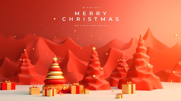 PSD merry christmas and happy new year 3d background template