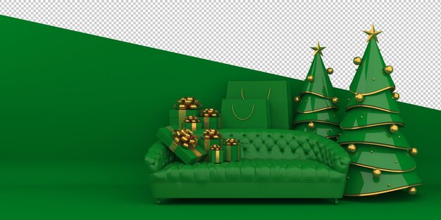 PSD merry christmas and happy new year 3d rendering