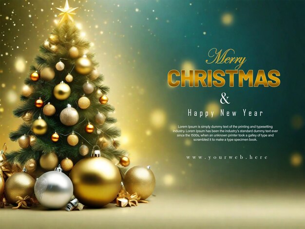 PSD merry christmas and happy new year background with christmas tree and snow flacks