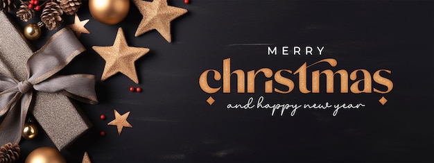 PSD merry christmas and happy new year banner template with christmas holidays greeting banner template