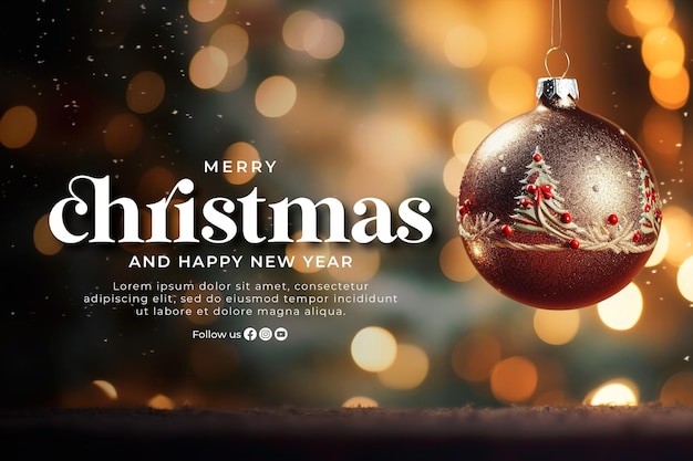 PSD merry christmas and happy new year banner template