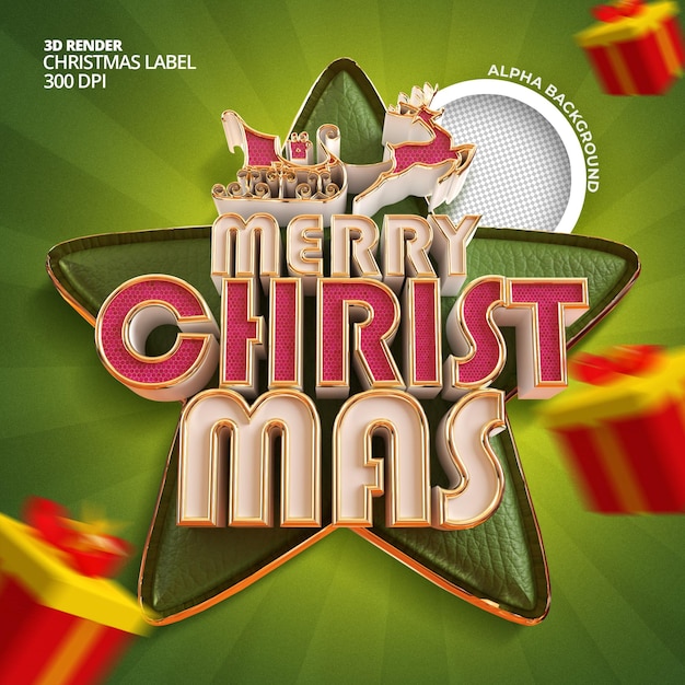 Merry christmas and happy new year banner with 3d render label template