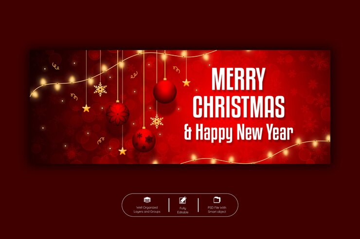 PSD merry christmas and happy new year facebook cover banner template