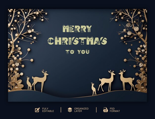 PSD merry christmas and happy new year festival wishes greeting design