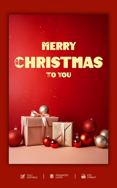 PSD merry christmas and happy new year festival wishes greeting design