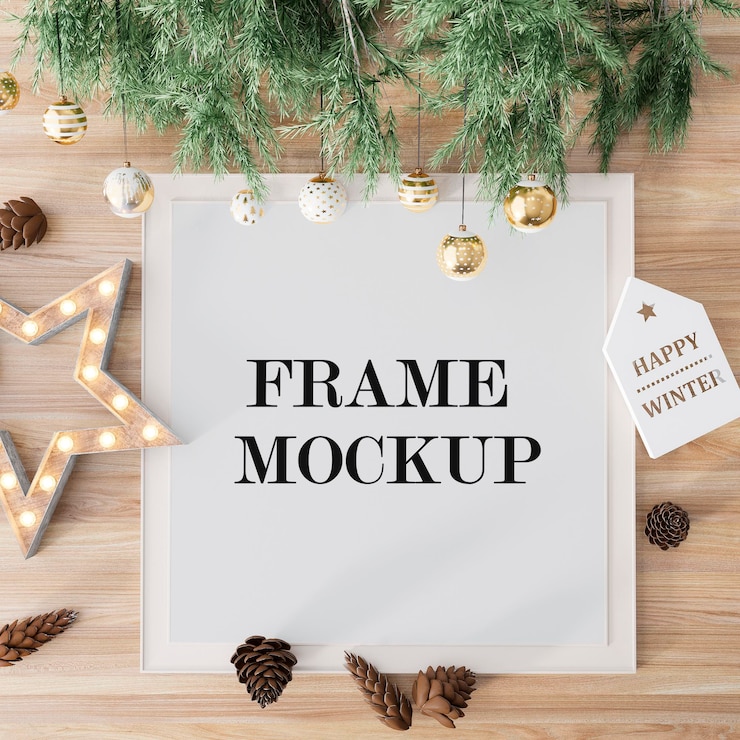 PSD merry christmas and happy new year frame mockup