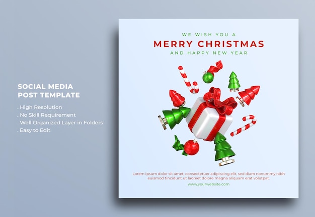 PSD merry christmas and happy new year giveaway social media post template