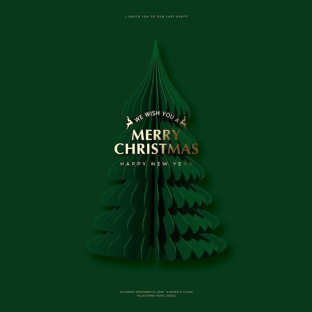 Merry christmas and happy new year greeting card template with 3d ornaments