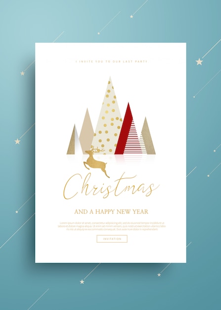 PSD merry christmas and happy new year greeting card template