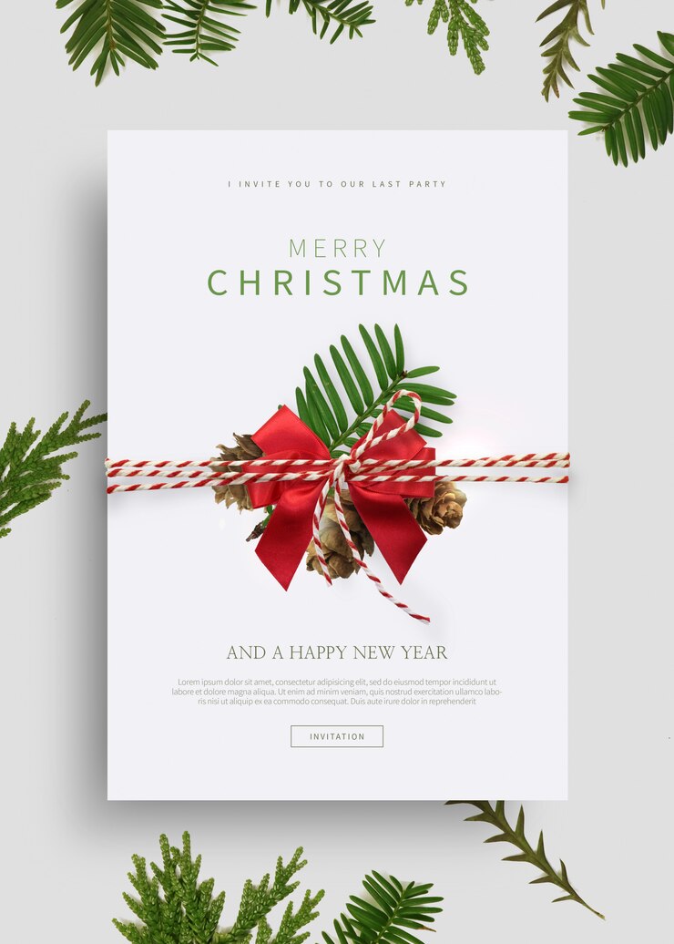 PSD merry christmas and happy new year greeting card template