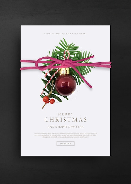 PSD merry christmas and happy new year greeting card template