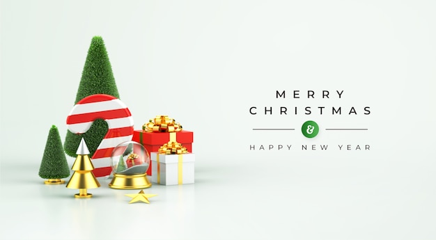 Mockup di buon natale e felice anno nuovo con decorazioni natalizie 3d