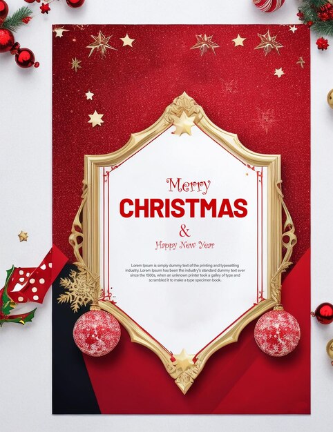 Merry christmas and happy new year party invitation card with chirstmas element decoration