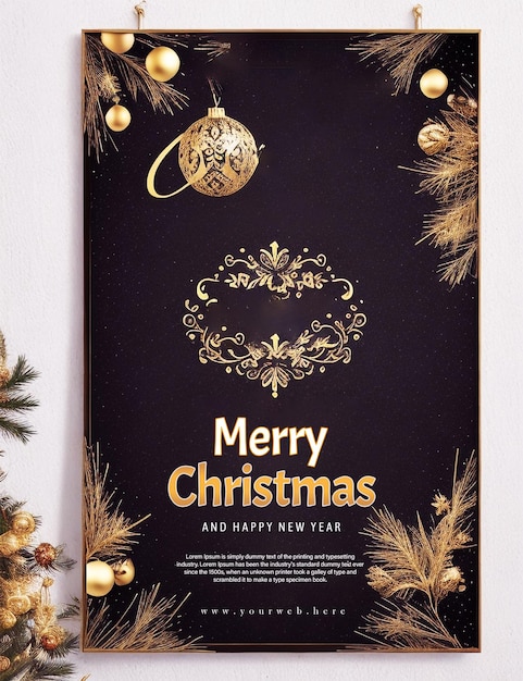 PSD merry christmas and happy new year party invitation card with chirstmas element decoration