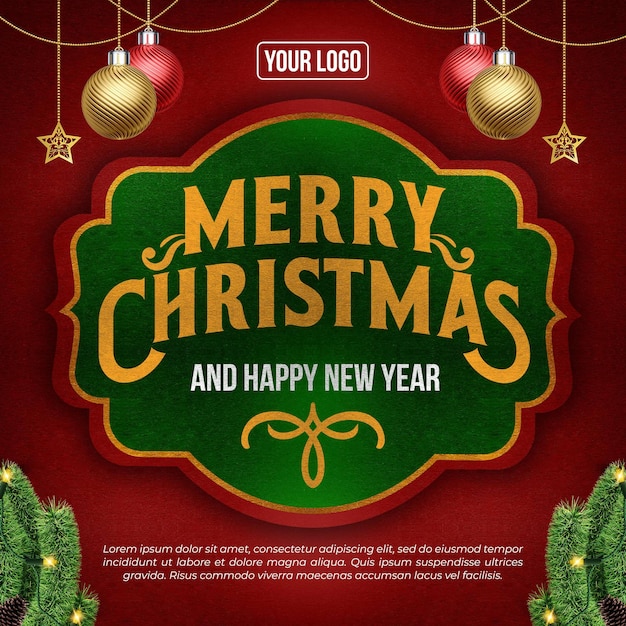 PSD merry christmas and happy new year post with vintage lettering