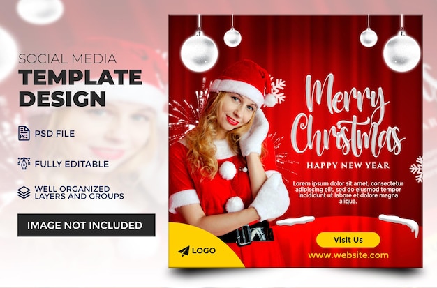 Merry Christmas and happy new year poster Template Design