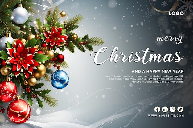 Merry christmas and happy new year promotion banner with festive decoration for christmas template