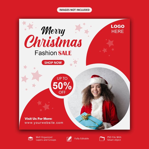 PSD merry christmas and happy new year sale ads and social media post template