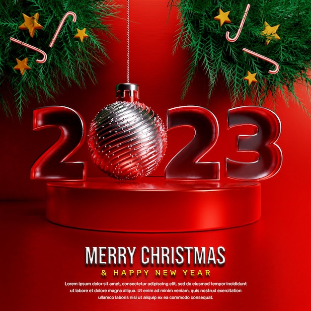 Merry christmas and happy new year social media post template or merry christmas instagram post