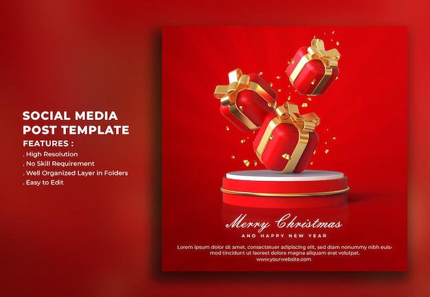 Merry christmas and happy new year social media post template