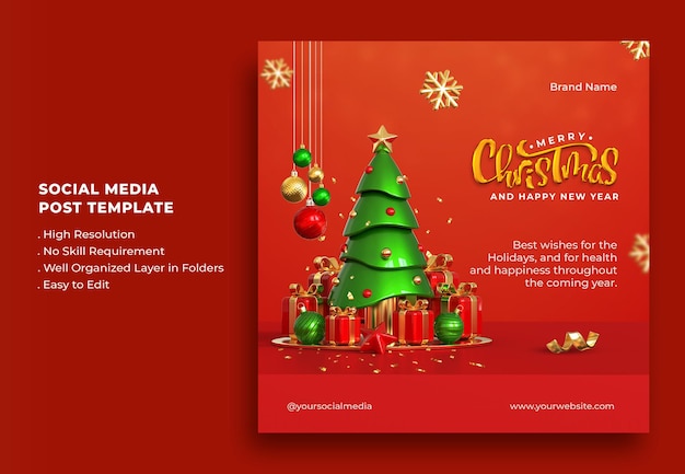 PSD merry christmas and happy new year social media post template