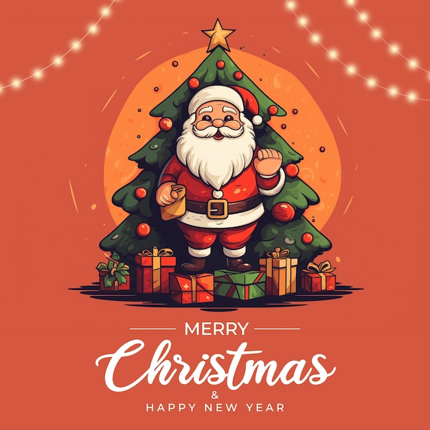 Merry christmas and happy new year social media post with santa gifts and christmas tree