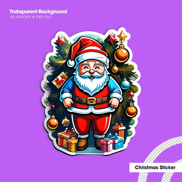 PSD merry christmas and happy new year stickers sticker santa claus in cartoon