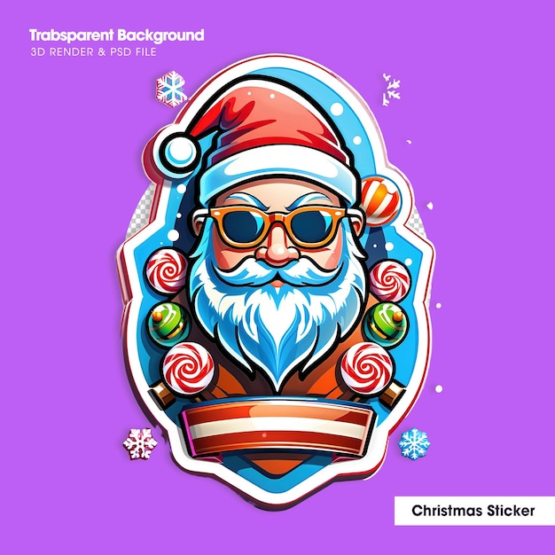 PSD merry christmas and happy new year stickers sticker santa claus in cartoon