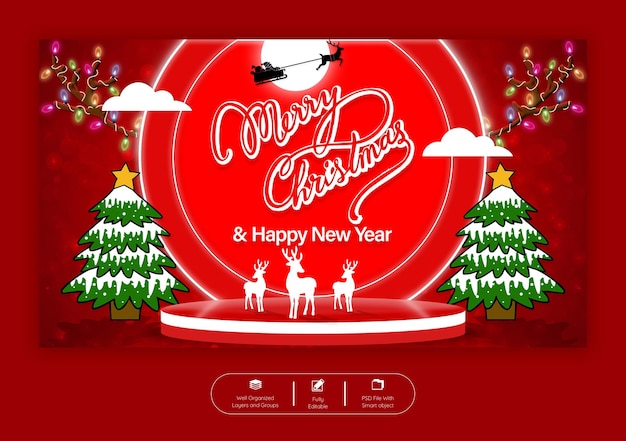 Merry christmas and happy new year web banner template