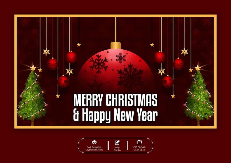 PSD merry christmas and happy new year web banner template
