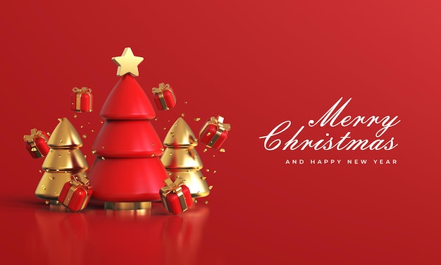 PSD merry christmas and happy new year with 3d christmas ornaments