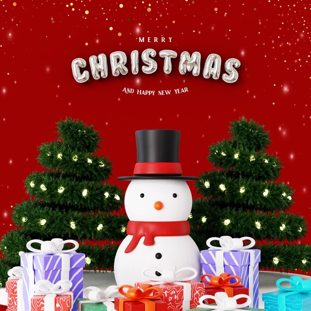 PSD merry christmas and happy new year with 3d christmas ornaments