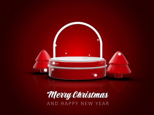 Merry christmas and happy new year with 3d empty podium and christmas ornaments background