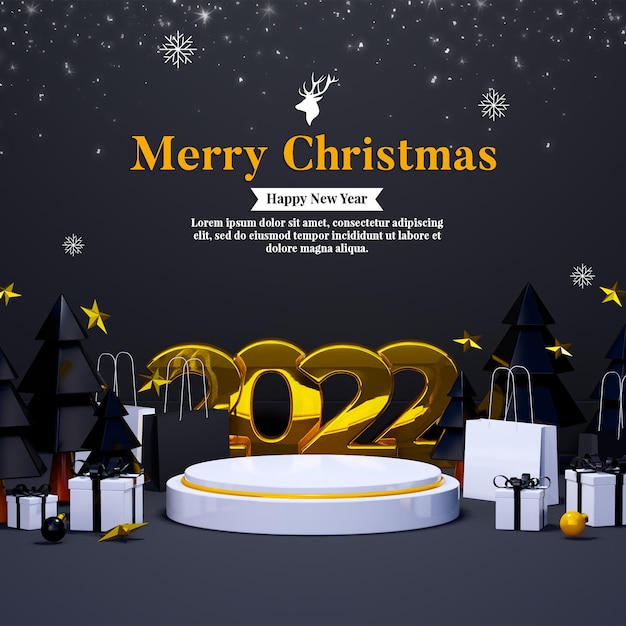 Merry christmas and happy new year with 3d empty podium for product template