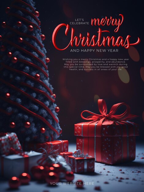 Merry Christmas and happy new year with 3d render watercolor social media post template