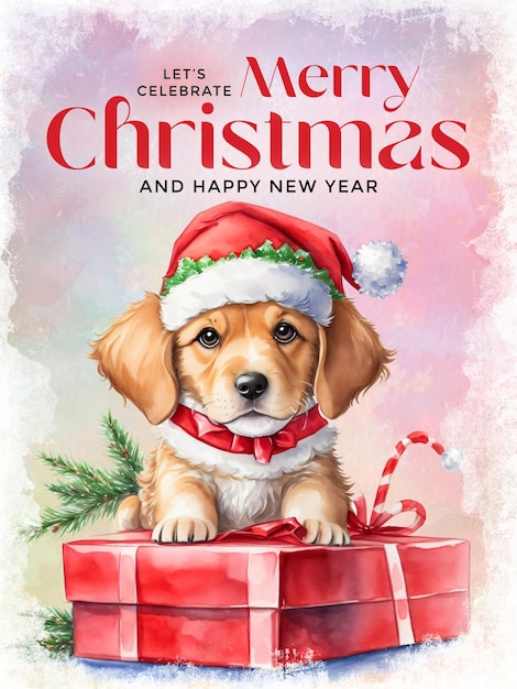 Merry christmas and happy new year with 3d render watercolor social media post template