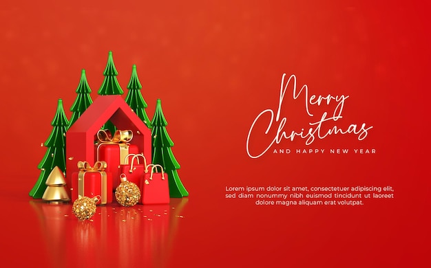 Merry christmas and happy new year with Christmas 3d Elements Decoration