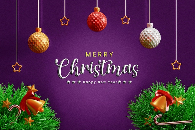merry christmas and happy new year with realistic decoration or 3d realistic merry christmas banner