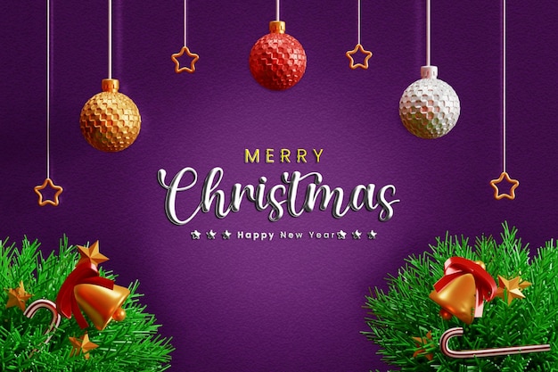 Buon natale e felice anno nuovo con decorazioni realistiche o banner di buon natale realistico 3d