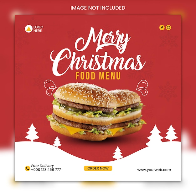 PSD merry christmas instagram food template social media post