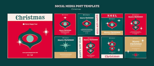 PSD set di post di instagram di buon natale