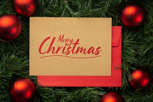 Merry christmas kraft paper greeting card mockup