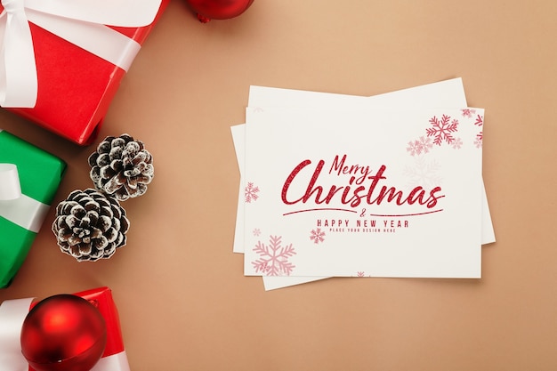PSD merry christmas kraft paper greeting card mockup