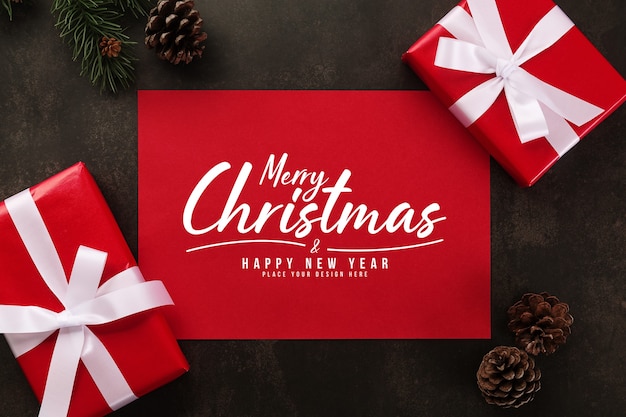 PSD merry christmas kraft paper greeting card mockup