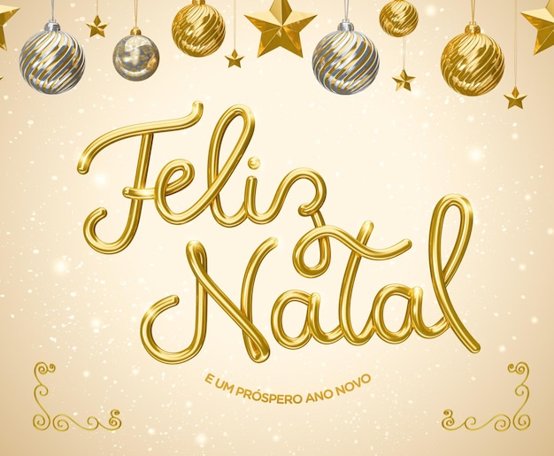 Merry christmas label in portuguese 3d letters for marketing campaign in brazil