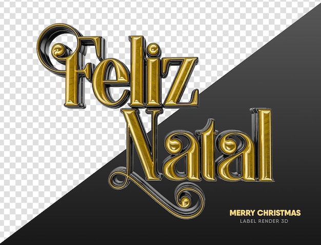 PSD merry christmas label in portuguese 3d letters for marketing campaign in brazil