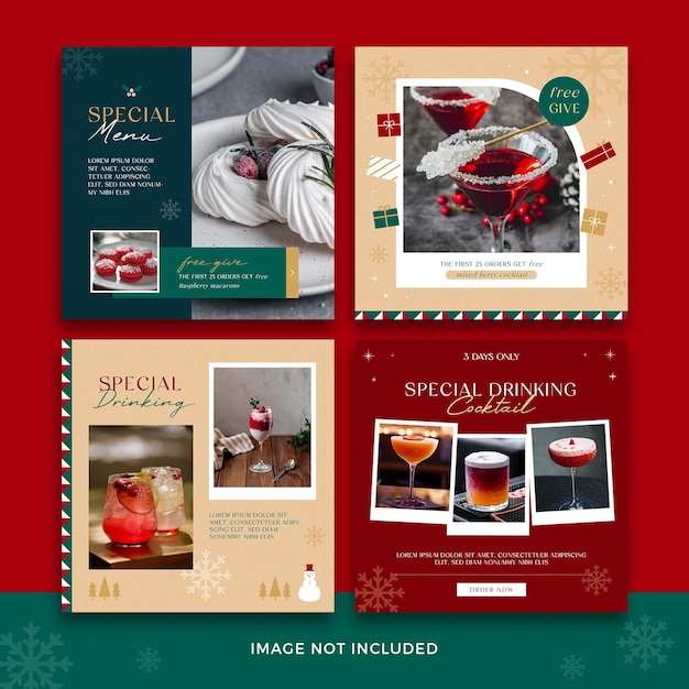 Menu di buon natale e modello di banner quadrato del ristorante psd premium