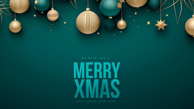 PSD merry christmas modern background with 3d christmas balls