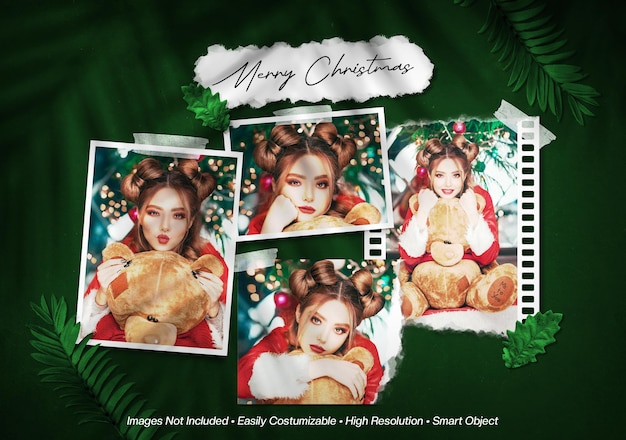 Merry christmas moodboard fotocollage mockup met schaduw overlay